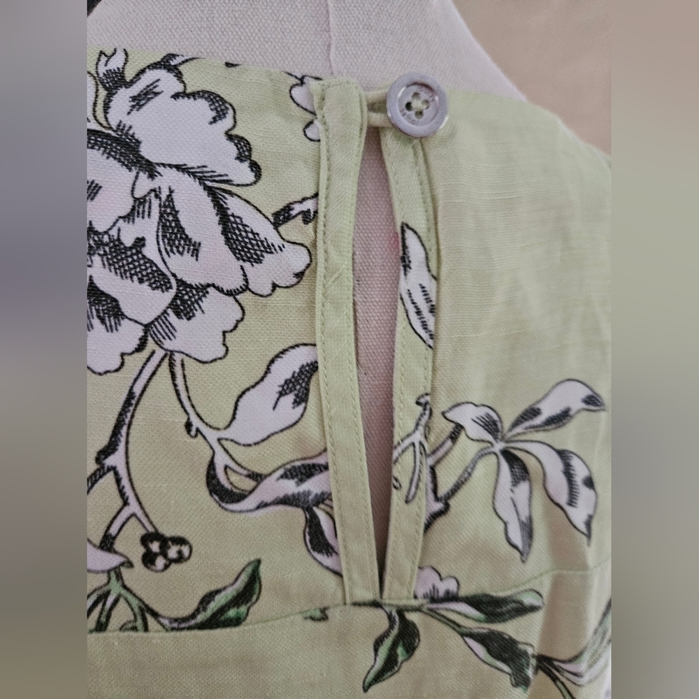 Joules Linen Green Floral Front Pockets Short Sleeve Shift Dress-Size 10 - Picture 5 of 6